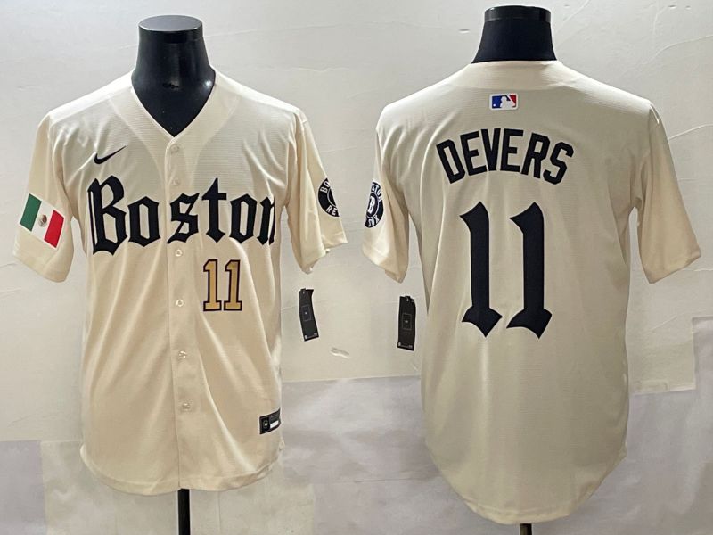 Men 2025 Boston Red Sox 11 Devers Cream Five generations Joint Name Nike MLB Jersey style 2